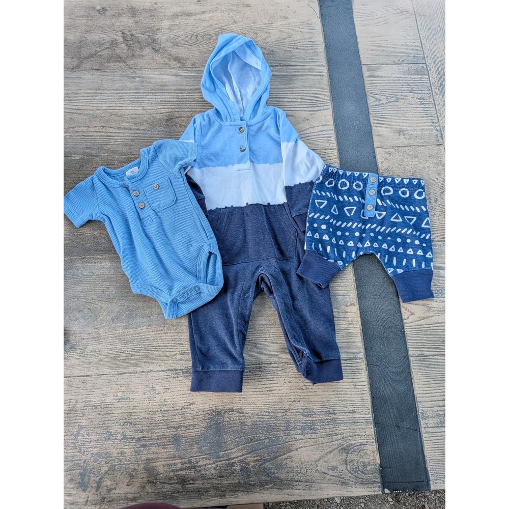 Lullaby Lane Little Beginnings Baby Boy 6-9M Blue Hooded Romper Set